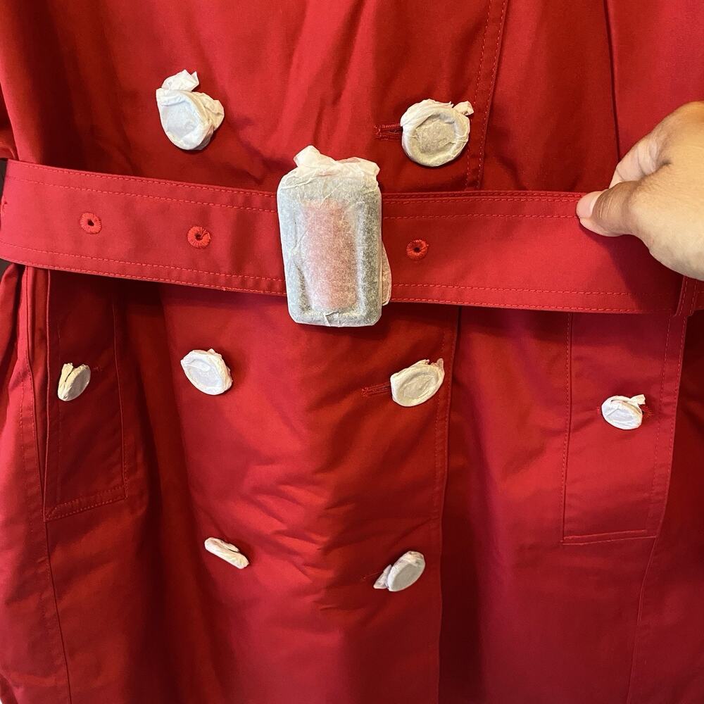 New Women L double-breasted Trendy trench coat Jacket Red Belted Pockets Buttons - Picture 10 of 13